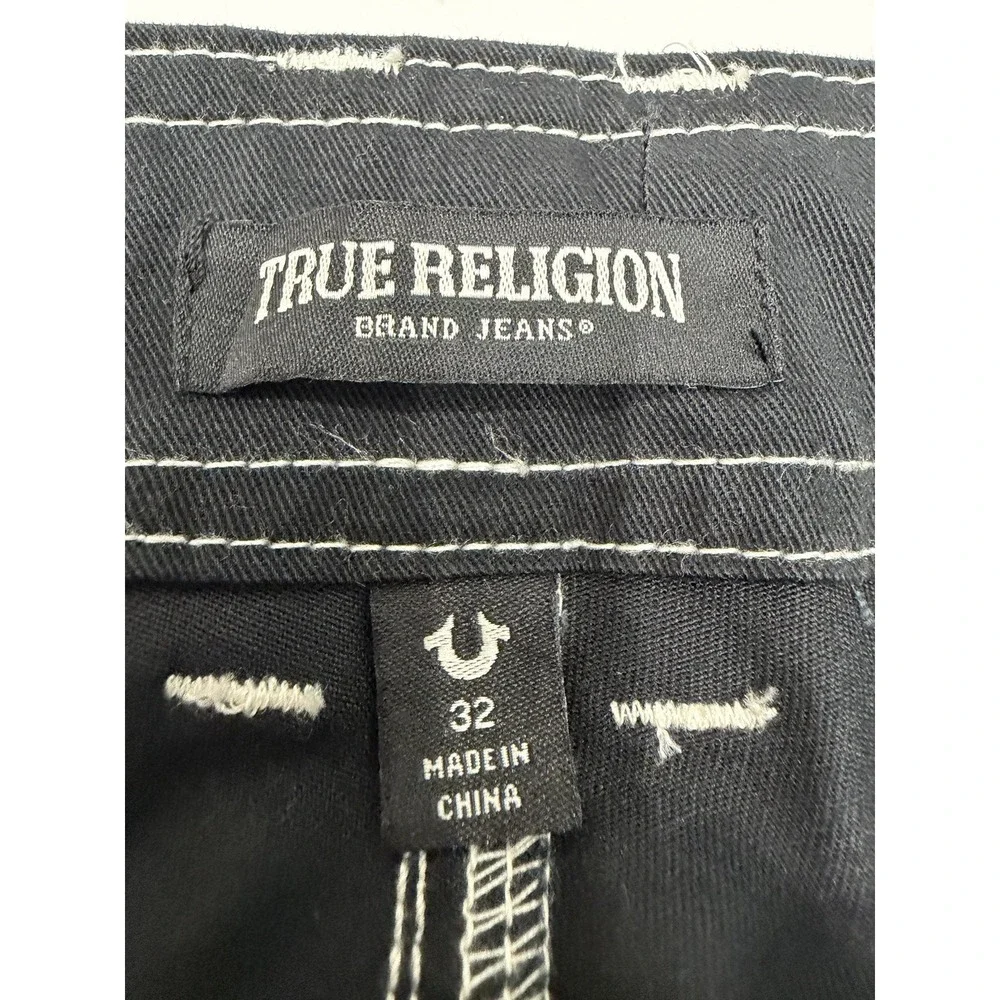 True Religion Mens Bobby Baggy Cargo Jet Black Pants Size 32 NWT